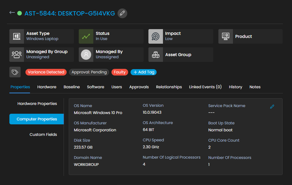 Asset Type - Computer Properties