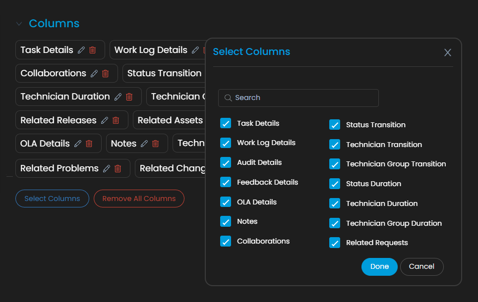 Create Report - Select Column