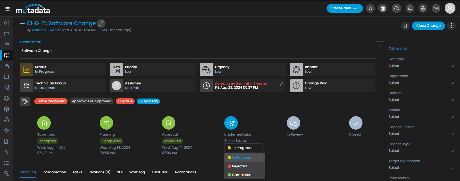 Change management module
